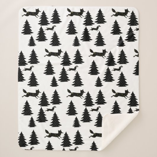 Skandinavier Fox Rabbit Schwarzer Weihnachtsbaum Sherpadecke (Vorderseite)
