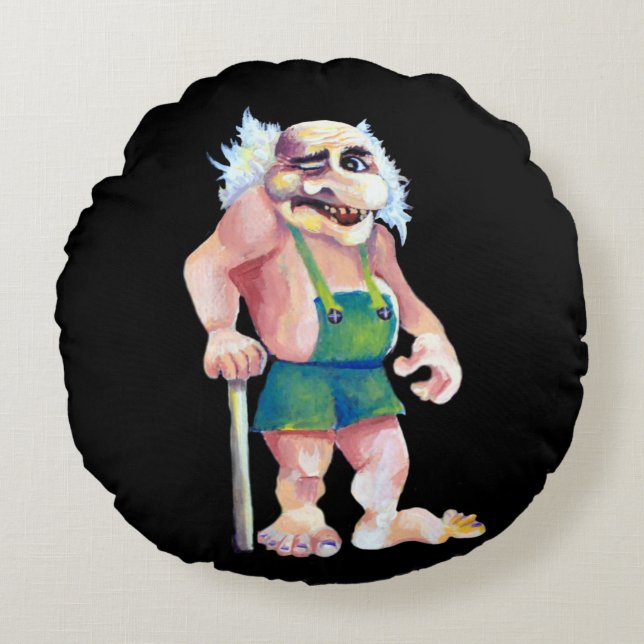 Skandinavier Funny Looking Ogrer Troll Rundes Kissen (Vorderseite)