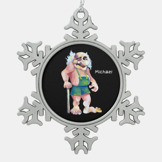 Skandinavier Funny Looking Ogrer Troll Schneeflocken Zinn-Ornament (Vorderseite)