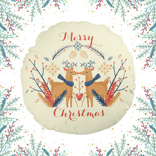 Skandinavier Hirsch Nordic Frohen Weihnachtsdesign Rundes Kissen