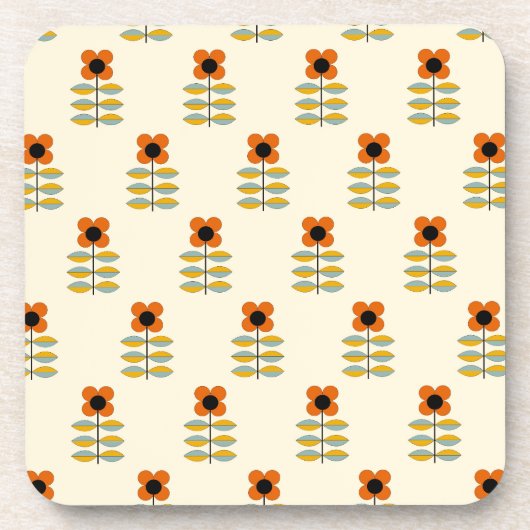 Skandinavier-inspiriertes orange Blumenmuster Getränkeuntersetzer (Vorderseite)