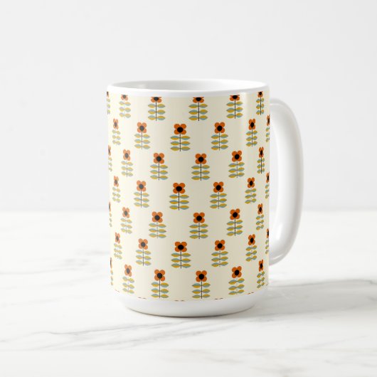 Skandinavier-inspiriertes orange Blumenmuster Kaffeetasse (VorderseiteRechts)