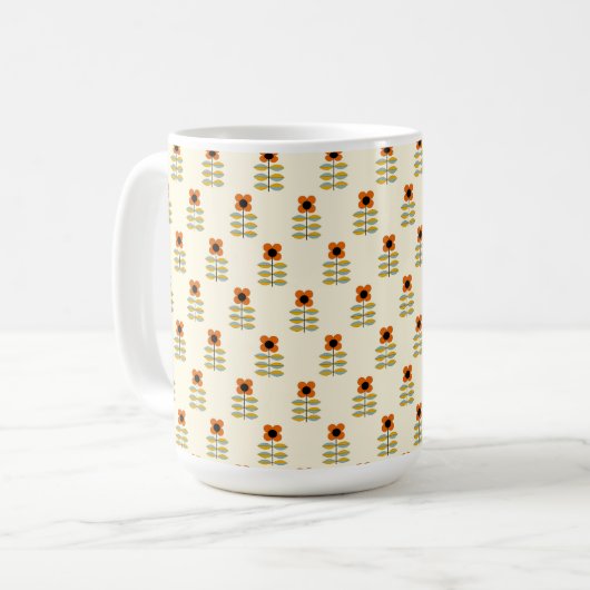 Skandinavier-inspiriertes orange Blumenmuster Kaffeetasse (Vorderseite Links)