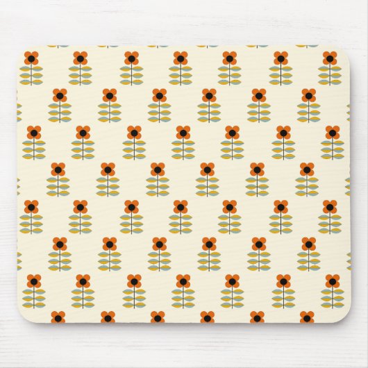 Skandinavier-inspiriertes orange Blumenmuster Mousepad (Vorne)