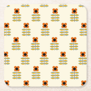 Skandinavier-inspiriertes orange Blumenmuster Rechteckiger Pappuntersetzer