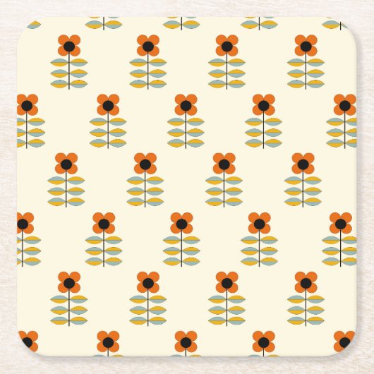 Skandinavier-inspiriertes orange Blumenmuster Rechteckiger Pappuntersetzer (Vorderseite)