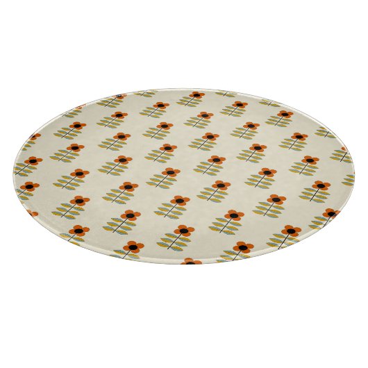 Skandinavier-inspiriertes orange Blumenmuster Schneidebrett (Ecke)