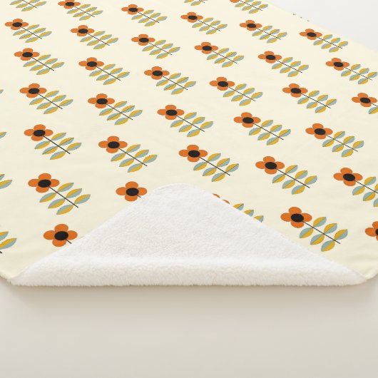 Skandinavier-inspiriertes orange Blumenmuster Sherpadecke (3/4)