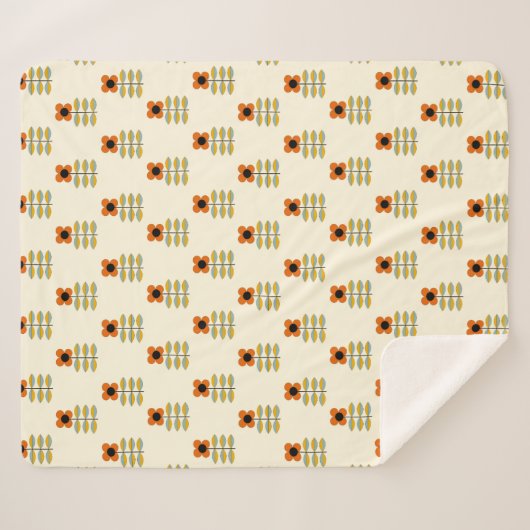 Skandinavier-inspiriertes orange Blumenmuster Sherpadecke (Vorderseite (Horizontal))