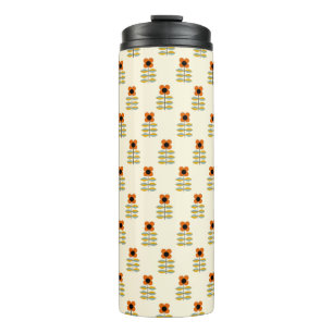 Skandinavier-inspiriertes orange Blumenmuster Thermosbecher