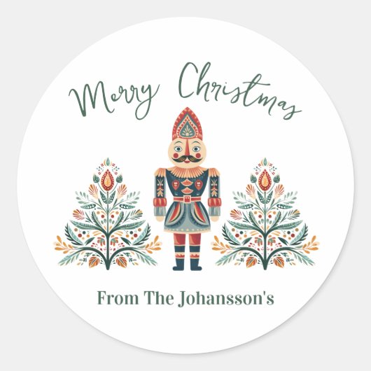 Skandinavier Nutcracker Individuelle Name Weihnach Runder Aufkleber (Vorderseite)