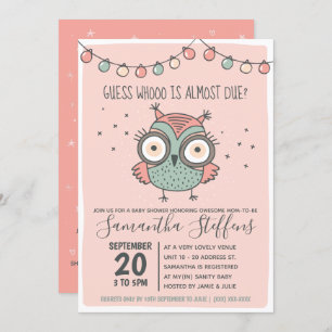 Skandinavier Pink Whoo ist Due Owl Baby Dusche Einladung