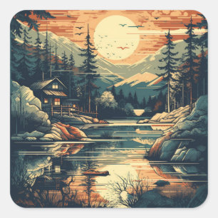 Skandinavier Retro Art Zuhause Quadratischer Aufkleber