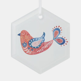 Skandinavier Roter Bird Folk Ornament Aus Glas