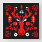 Skandinavier Rotweihirsch Quadratische Wanduhr (Vorderseite)