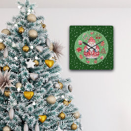Skandinavier Santa Claus Green Quadratische Wanduhr