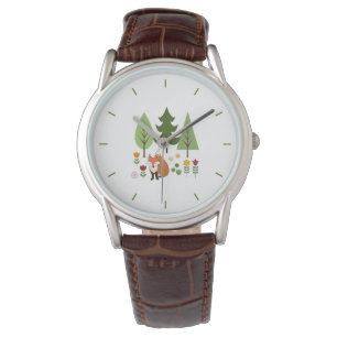 Skandinavier Stil Fox Blume Bäume Illustration Armbanduhr