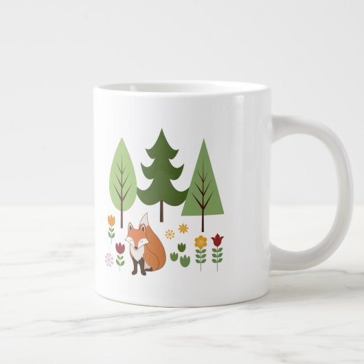 Skandinavier Stil Fox Blume Bäume Illustration Jumbo-Tasse (Rechts)