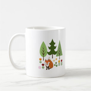 Skandinavier Stil Fox Blume Bäume Illustration Kaffeetasse