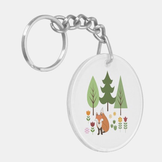 Skandinavier Stil Fox Blume Bäume Illustration Schlüsselanhänger (Vorderseite links)