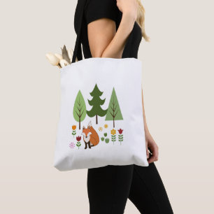Skandinavier Stil Fox Blume Bäume Illustration Tasche