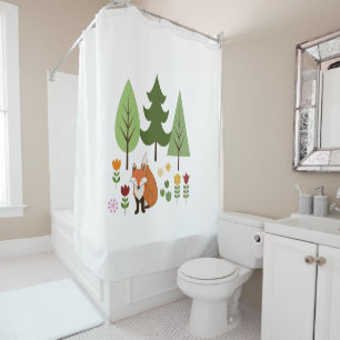 Skandinavier Style Fox Blume Tree Illustration Duschvorhang