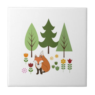 Skandinavier Style Fox Blume Tree Illustration Fliese