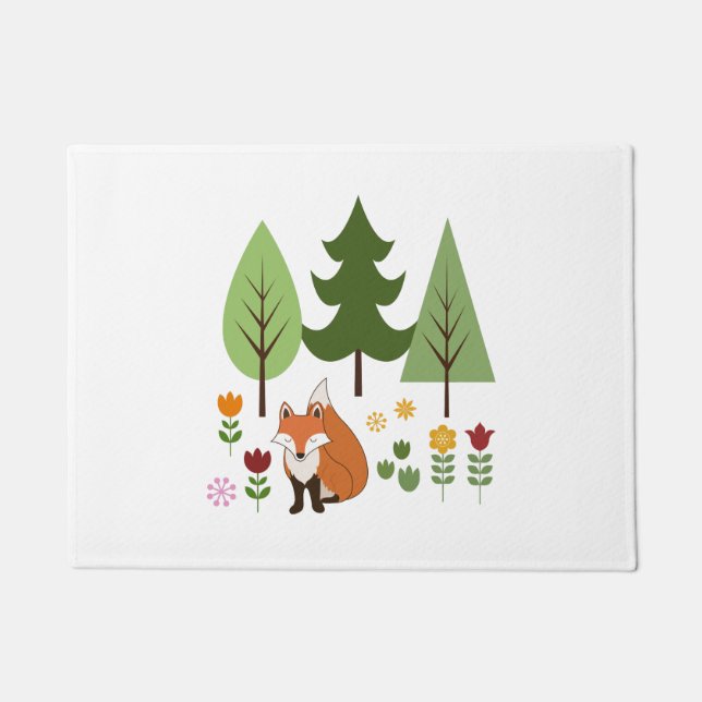 Skandinavier Style Fox Blume Tree Illustration Fußmatte (Vorderseite)