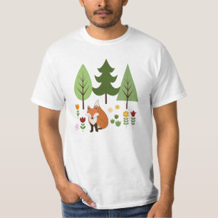 Skandinavier Style Fox Blume Tree Illustration T-Shirt