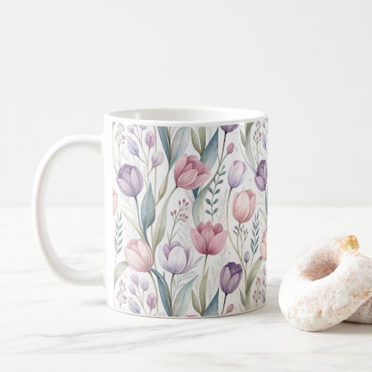 Skandinavier Tulip Blumenmuster Kaffeetasse (Mit Donut)