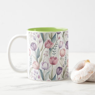 Skandinavier Tulip Blumenmuster Zweifarbige Tasse