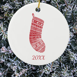 Skandinavier Weihnachtsfest Strumpf Jahr Rot Weiß Keramik Ornament