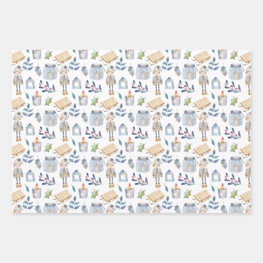 Skandinavier Weihnachtsgenom Geschenkpapier Set (Vorderseite)