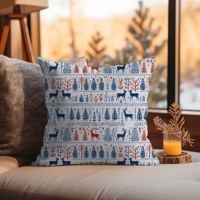 Skandinavier Weiße Weihnachten Hirsch Nordische Ku Kissen (Scandinavian White Christmas Deer Folk Nordic Art Throw Pillow)