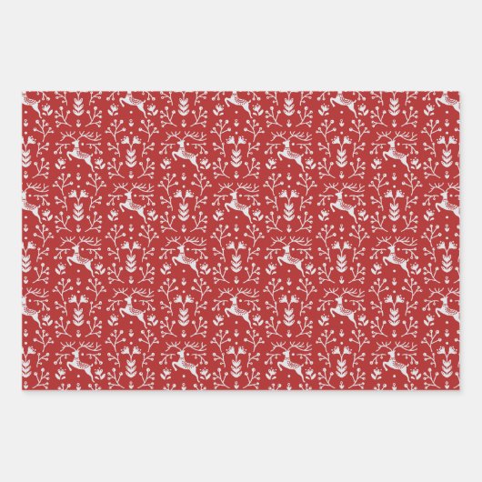 Skandinavier Weißer Rentier Weihnachten Geschenkpapier Set (Vorderseite 2)