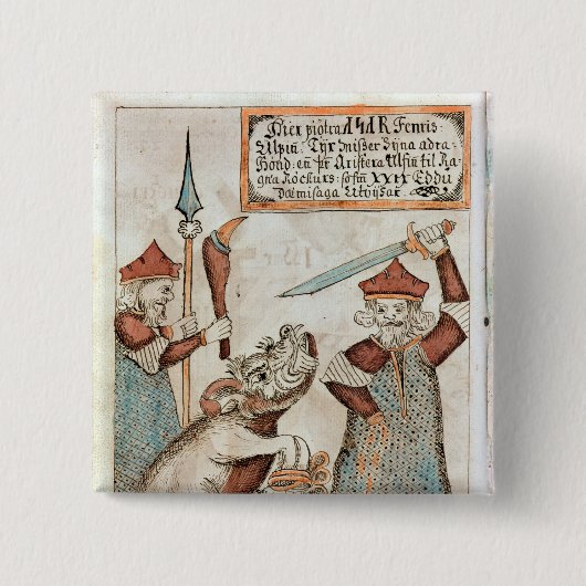 Skandinaviergott Tyr, der seine Hand zum Button (Vorderseite)