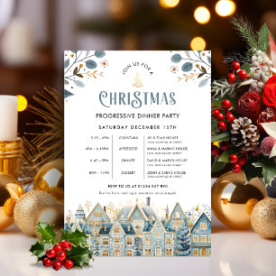 Skandinavisch blaue progressive Weihnachtsdinnerpa Einladung