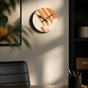 Skandinavisch Orange & Creme Geometrisch Runde Wanduhr