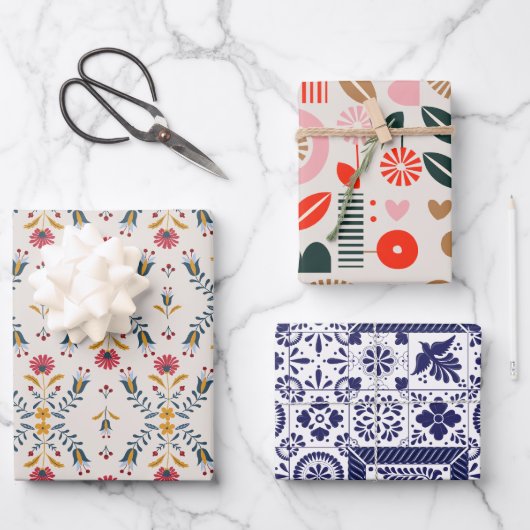 skandinavische abstrakte Blume Geschenkpapier Set (Vorderseite)