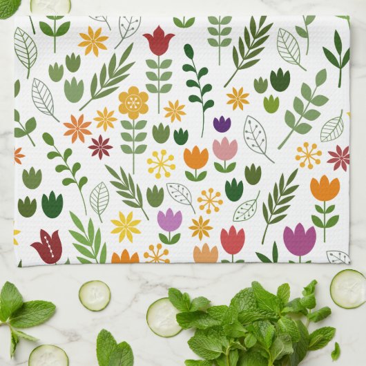 Skandinavische Art-Flora u. Fauna-Muster Geschirrtuch (Gefaltet)