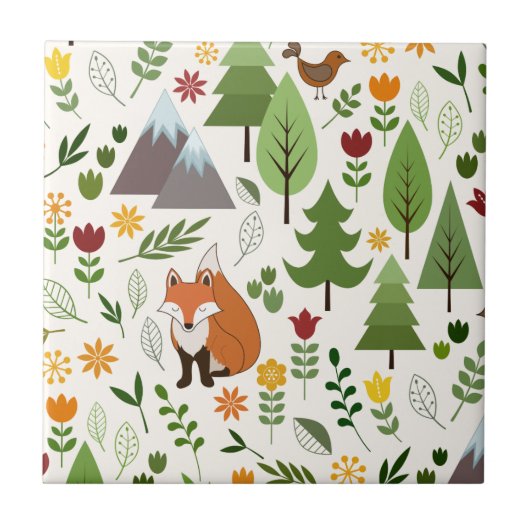 Skandinavische Art-Illustrationen auf Creme Fliese (Vorderseite)