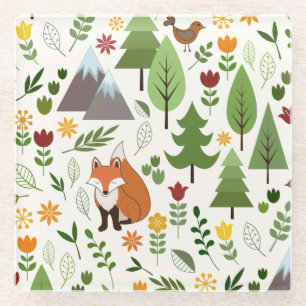 Skandinavische Art-Illustrationen auf Sahnemuster Glasuntersetzer