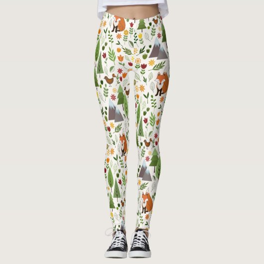 Skandinavische Art-Illustrationen auf Sahnemuster Leggings (Vorderseite)