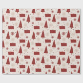 Skandinavische Bäume und Schneeflocken Winter Weih Geschenkpapier (Flach)