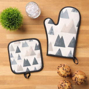 Skandinavische Berggipfel Ofenhandschuh & Topflappen-Set