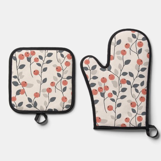 Skandinavische Berry Branches Oven Mitt und Pot Ho Ofenhandschuh & Topflappen-Set (Vorderseite)