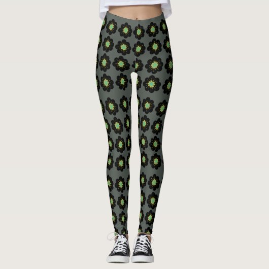 Skandinavische Blume grauer Hintergrund Leggings (Vorderseite)