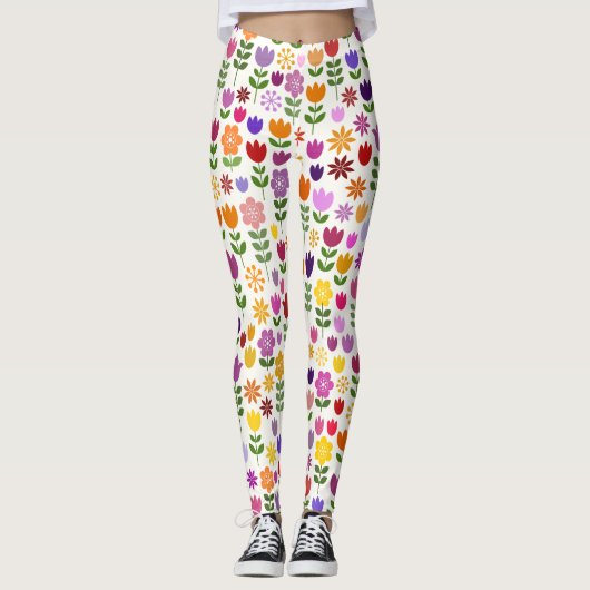 Skandinavische Blume Großes Muster Leggings (Vorderseite)
