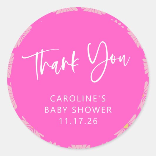 Skandinavische Blume Pink Baby Dusche Danke Runder Aufkleber (Vorderseite)