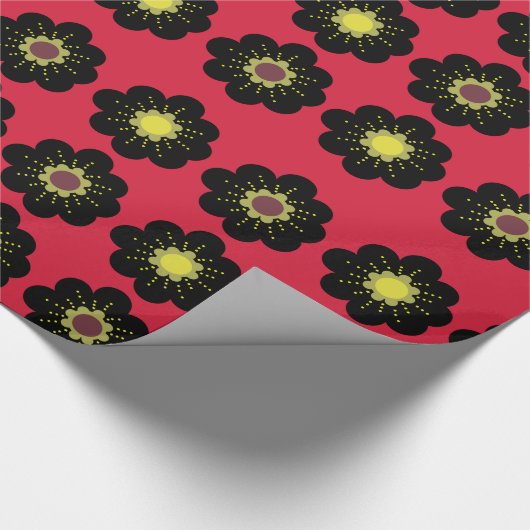 Skandinavische Blume Schwarz Rot Geschenkpapier (Ecke)
